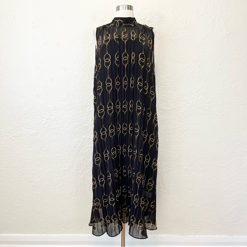 Banana Republic Dress Midi Pleated Black Horsebit Chain Print Medium M - Picture 9 of 14